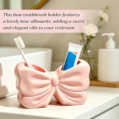 Bow Toothbrush Holder, Cute Ceramic Toothbrush Holder Set - Image 4