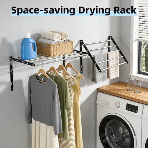 Wall Mounted Drying Rack 13-23", Retractable Space Saving, Black - Image 7