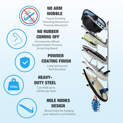 Multi Board Surf Rack Wall Mount for Surfboard, Wakeboard - Image 3