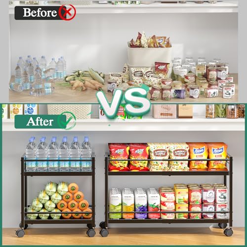 2-Tier Expandable Rolling Pantry Cart with Wheels - Image 7