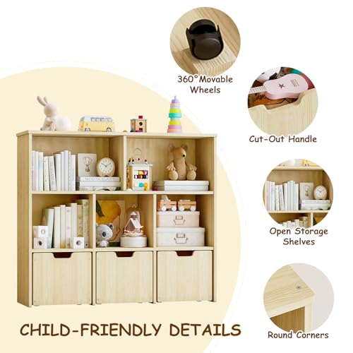 Solid Pine Wood Toy Storage Organizer, Kids Bookshelf - Image 7