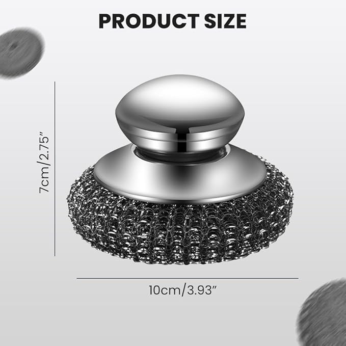 2025 New Stainless Steel Wool Scrubber with Handle, Heavy Duty Scrubber Detachable Metal Steel Scrubber Wool Pads for Cleaning Dishes, Cast Iron Pots, Stoves, Kitchen Sink (1 Pcs)