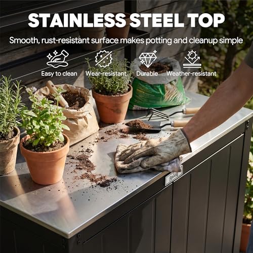 Feasto Outdoor Potting Bench Table with Storage Cabinet, Black - Image 5