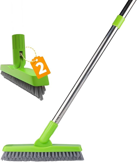 ITTAHO 2 Pack Grout Brush with Long Handle, Swivel Cleaning Grout Line Scrubber - Durable Handle Grout Cleaner Brush for Bathroom,Tile,Baseboard,Walk in Shower,Corner & Narrow Space (Green)