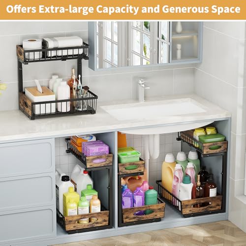 2 Pack Metal Under Sink Organizer with Sliding Drawer, Black - Image 4