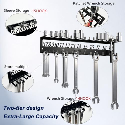 Metal Wrench & Socket Organizer, Dual-Layer Rack with Labels - Image 4