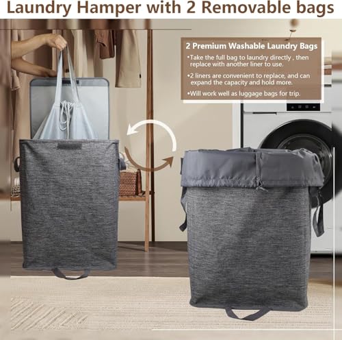 Foldable Laundry Hamper with 2 Removable Drawstring - Image 6