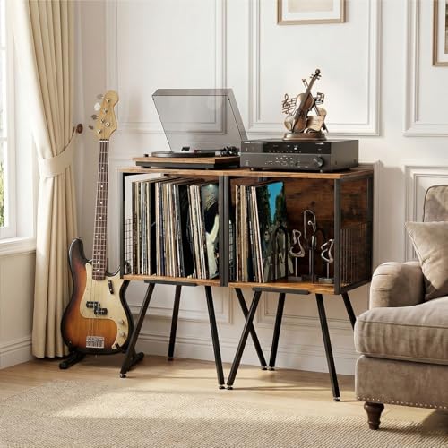 Record Player Stand with Storage Holds 100+ Vinyl Records - Image 3