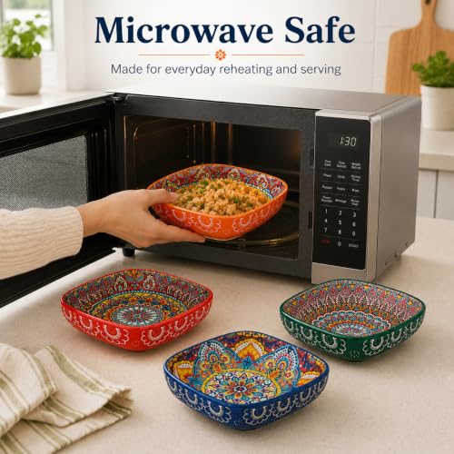 Bohemian Ceramic Bowl Set of 4, 12 oz Square Bowls - Image 5