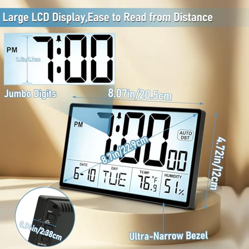 Adjustable Backlight 9'' Narrow Bezel Digital Wall Clock,Wall - Image 6