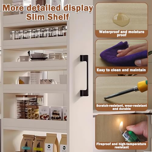 7-Tier Slim Rolling Storage Cart, Wooden Narrow Pantry Cabinet - Image 6