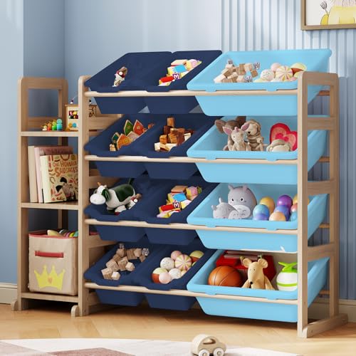 Kids Toy Storage Organizer, 3-Tier Bookshelf, 12 Blue Bins - Image 2