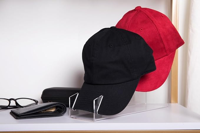 Acrylic Hat Stand & Holder - Cap Rack for Baseball Caps - 6 Hat Storage with Raised Stadium-Style Display for Closet Organization