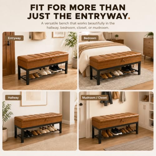 43.3'' Storage Bench with Shoe Rack, Tufted Entryway Bench - Image 4