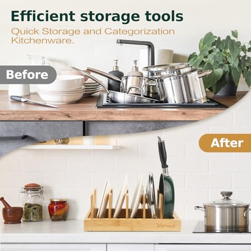 Wisreach Bamboo Pot Lid Organizer, Adjustable Kitchen Organizer - Image 5