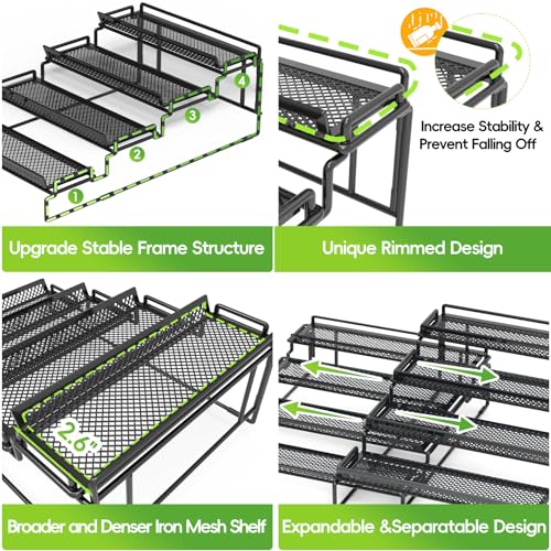 2 Pack Spice Rack Organizer for Cabinet, 4 Tier Black (S&L) - Image 5