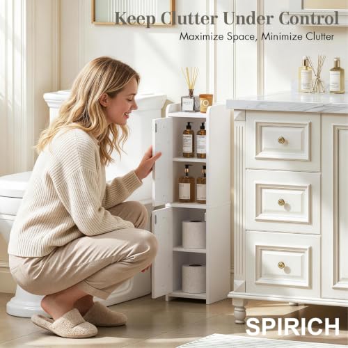 Spirich Slim Bathroom Storage Cabinet, Arched Rattan-Style Doors - Image 7