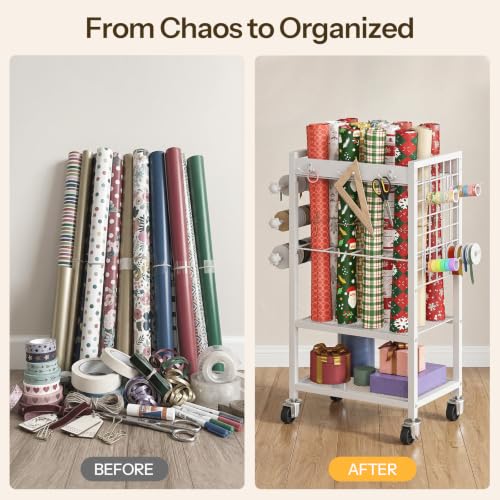 HOOBRO Wrapping Paper Storage Cart, Rolling Craft Storage - Image 7