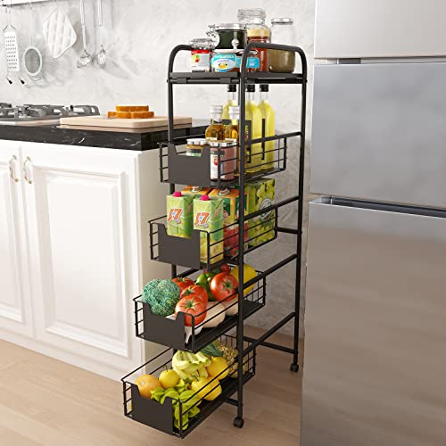 WHIFEA 5 Tier Slim Rolling Cart with Pull-Out Drawers - Image 3