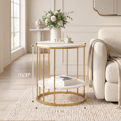Adompacat Side Table, 2-Tier Round End Table for Couch - Image 4