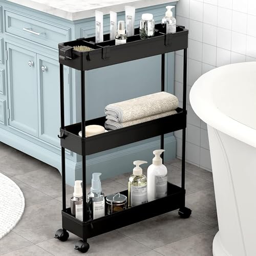 2 Pack 3 Tier Slim Storage Cart, Bathroom Rolling Utility - Image 6