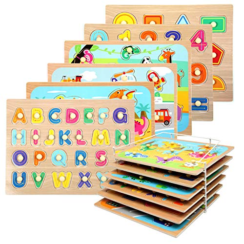 WOOD CITY Toddler Puzzles and Rack Set, Wooden Peg Puzzles - Image 2