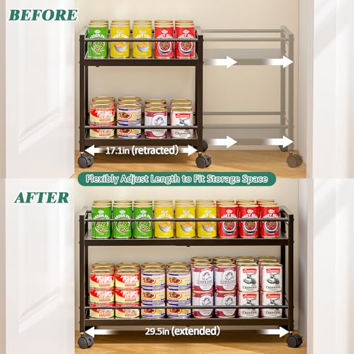 2-Tier Expandable Rolling Pantry Cart with Wheels - Image 6