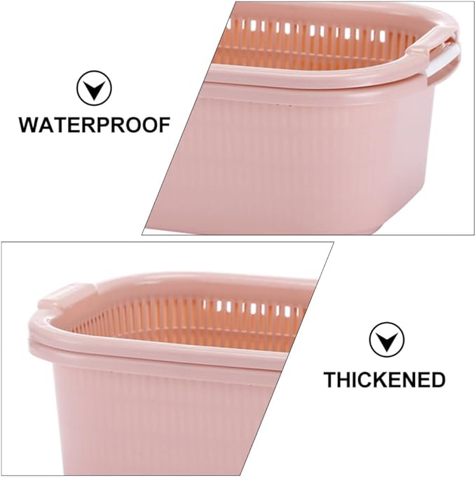 BESTonZON Double Layer Draining Basket with Fast Drain Holes Plastic Colander for Vegetable and Fruit Washing and Kitchen Food Prep 5.91 X 10.24 X 5.91 Inches
