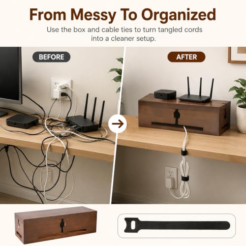 Wood Cable Management Box for Power Strip, Solid Wood Cord - Image 7