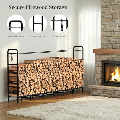 Firewood Rack 8FT Heavy Duty Metal Log Holder Stand for Fireplace - Image 6