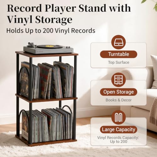 Record Player Stand, 3-Tier Vinyl Record Storage,Walnut - Image 7