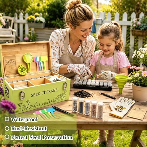 Fayoo Wooden Seed Storage Organizer Box with 40 Seed Vials - Image 6