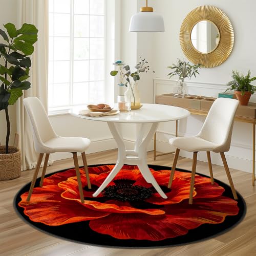 ANNA QUEEN Red Poppy Flower Round Area Rug 4ft,Washable Non-Slip - Image 5