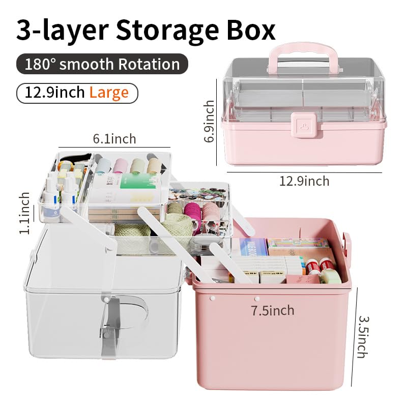 Large 3-Layer Craft Storage Box with Handle, Blue - Image 2