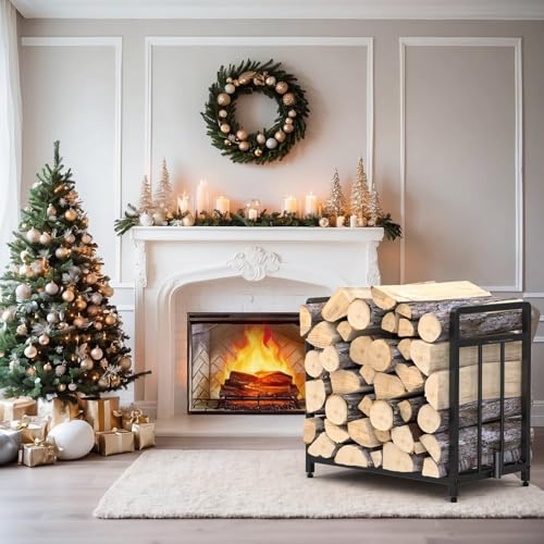 15.5" Compact Firewood Rack with Fire Blower, Black - Image 3