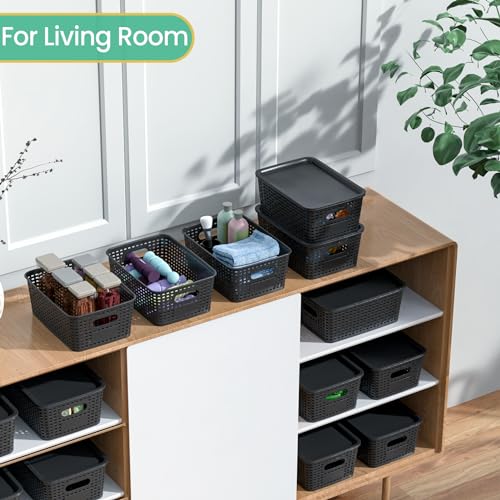 Ohmlove 8 Pack Plastic Storage Baskets with Lids for Organization - Image 5