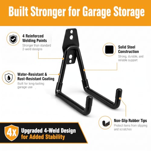 Garage Hooks, 4 Pack 7.7inch Large Square Wall Hooks | All Products - Image 4