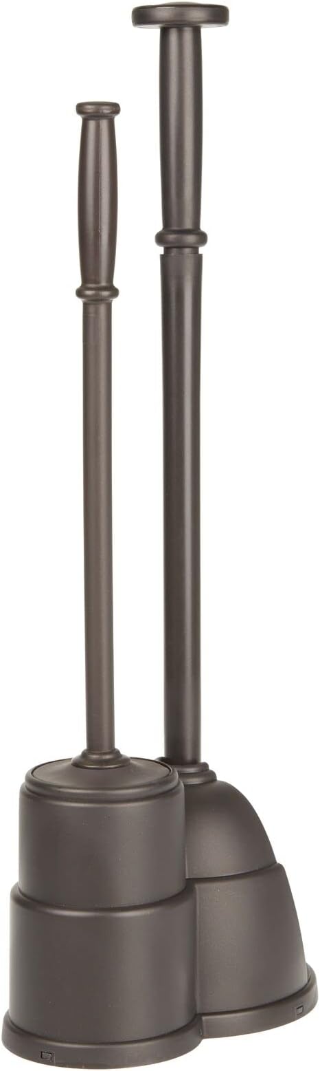 mDesign Plunger and Brush Set for Toilet Bowl - Hidden, Modern Toilet Brush and Plunger Set with Caddy - Brush Cleaner and Plunger Combo with Holder for Bathroom - Hyde Collection - Bronze