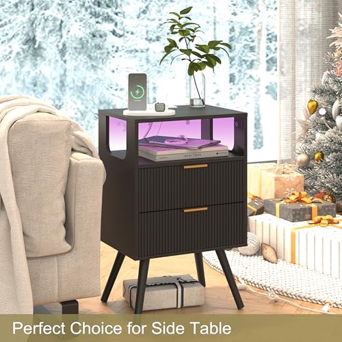 JOONEE Black Nightstand with Charging Station and LED - Image 8