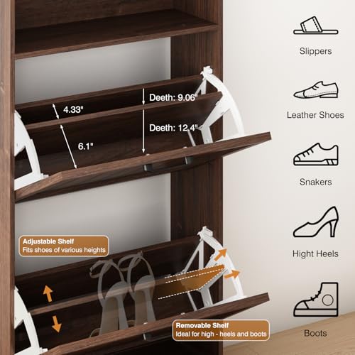24" W Hidden Shoe Storage Cabinet with 2 Flip Drawers & - Image 4
