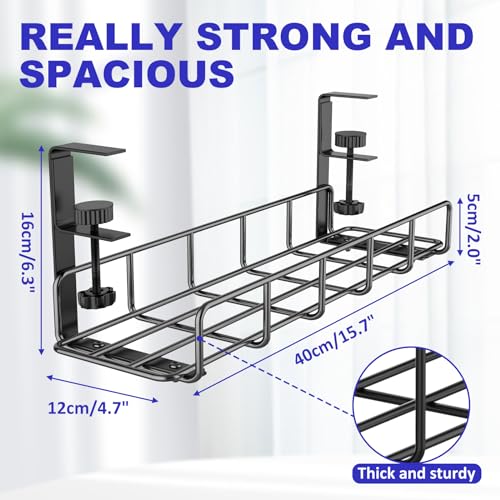 Under Desk Cable Management Tray No Drill Steel Tray Black - Image 6