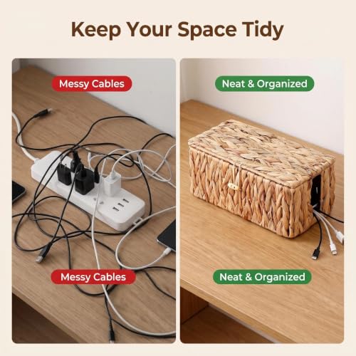 Cable Management Box with Lids, Handwoven Rattan Cord Organizer - Image 3
