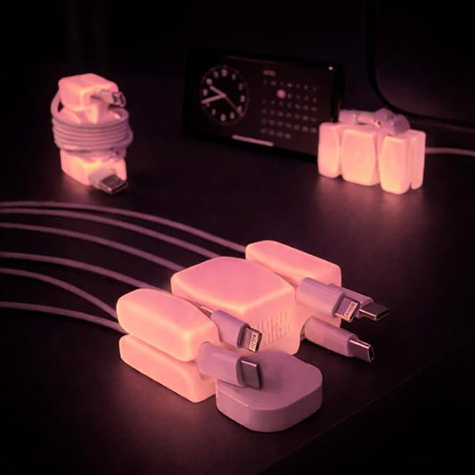 GlowBrick Stocking Stuffers for Adults Cord Management Weighted Cord Holder Cable Wrap Phone Stand - Glow-in-The-Dark Gadget Organizer for Nightstand. Gift for Men, Silicone. Glowing Pink