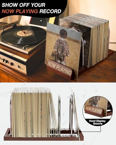 Now Playing Vinyl Record Holder Storage Fits 50 LPs, Gift Package - Image 4