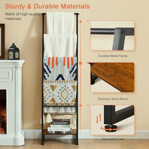 DGWJSU Blanket Ladder, 5 Tier Ladder Shelf - Image 5