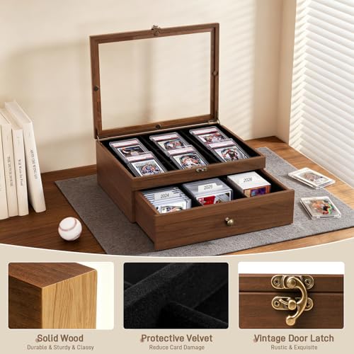 Emfogo Trading Card Storage Box, Wooden Graded Sports Card - Image 7