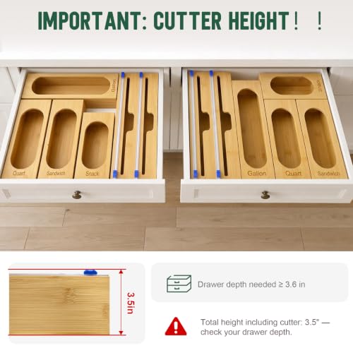 Storage Bag Organizer for Kitchen Drawer, 5-Slot, Bamboo - Image 6