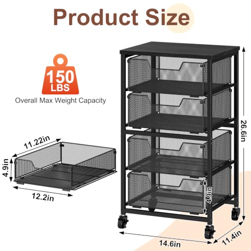 Storage Drawer Cart with Wood Top, 150 LBS Heavy Duty - Image 3