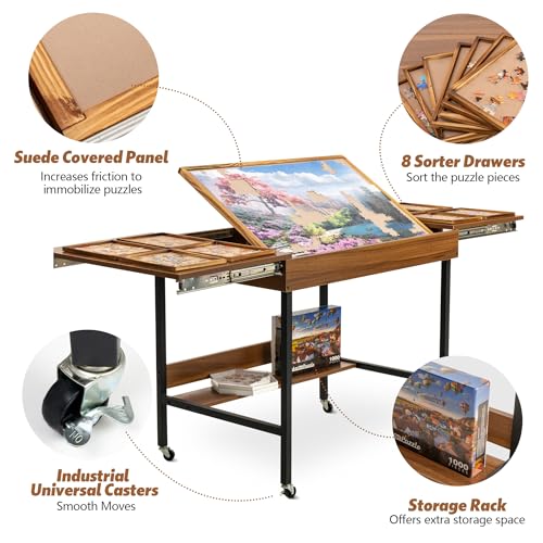 Becko US 2 in 1 Jigsaw Puzzle Table with 8 Sorting Trays - Image 6