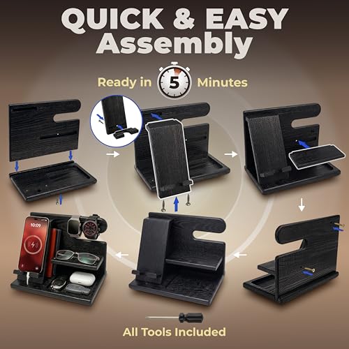 TESLYAR Wood Phone Docking Station for Men - Desktop - Image 7